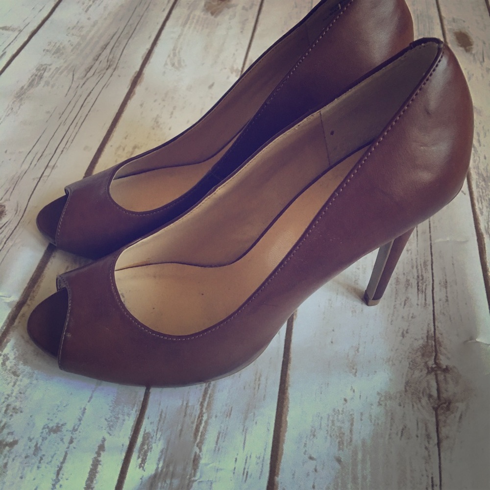 Size 8 - Brown Peep Toe Pumps